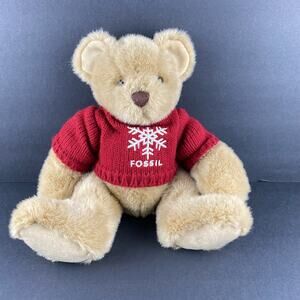 Fossil Teddy Bear PP5016 Red Snowflake Sweater Weighted Bean Plush 13”